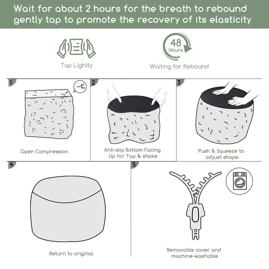 Ottoman, Corduroy Poufs, Round, Army green