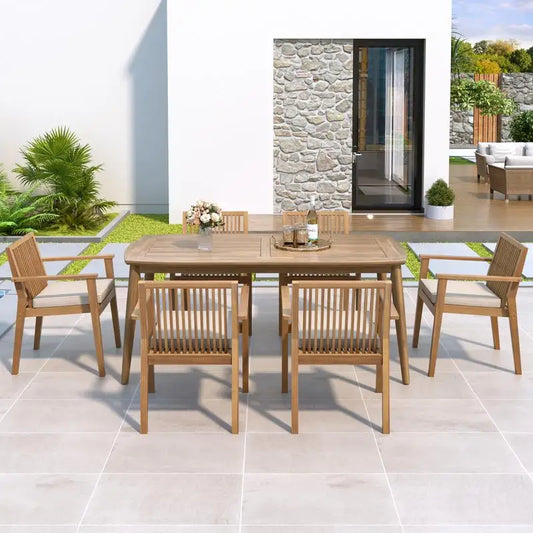 Dining Set - 7-Piece, Acacia Table & 6 Chairs