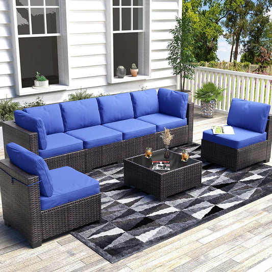 Patio Set, 7-Piece Rattan Sectional Sofa & Coffee Table