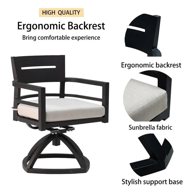 Patio Furniture Set, 7-Piece, Aluminum, 4 Chairs, 2 Swivel Rockers, Table