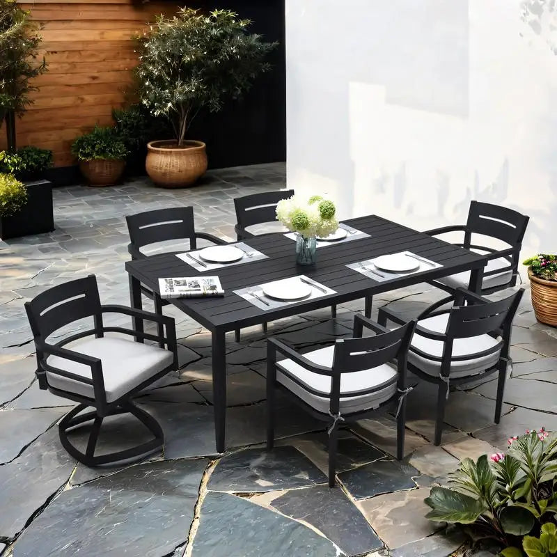 Patio Furniture Set, 7-Piece, Aluminum, 4 Chairs, 2 Swivel Rockers, Table