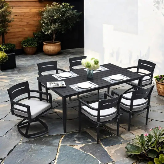 Patio Furniture Set, 7-Piece, Aluminum, 4 Chairs, 2 Swivel Rockers, Table