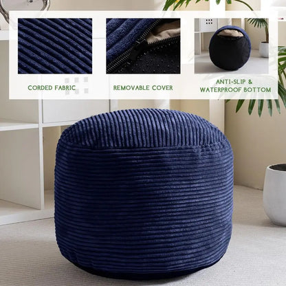 Ottoman, Corduroy Poufs, Round, Army green