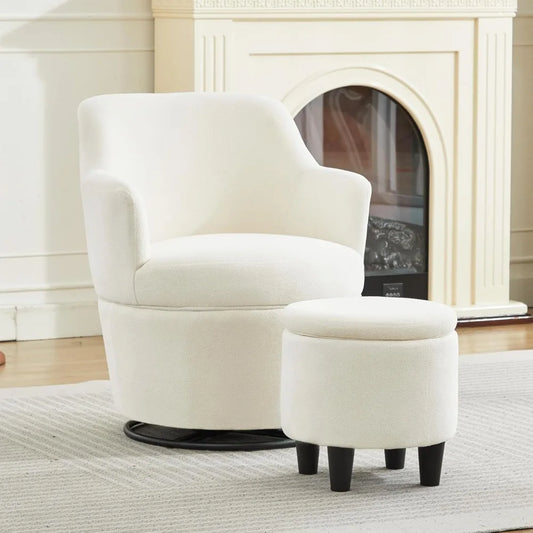 Swivel Barrel Accent Chair with Storage Ottoman