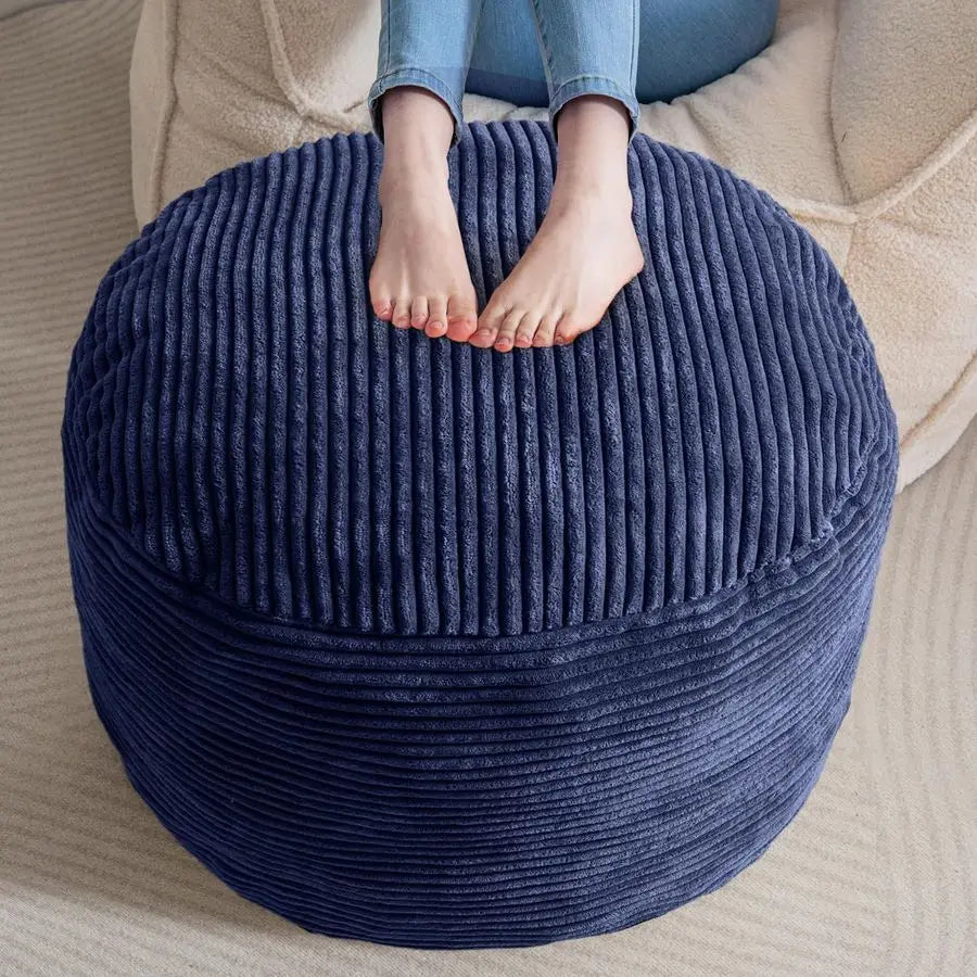 Ottoman, Corduroy Poufs, Round, Army green