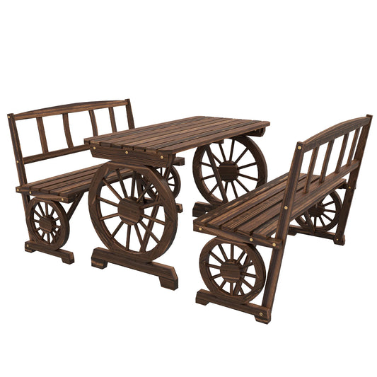 Patio Set - 4 Seats, Picnic Table W/ Carriage Wheels Design